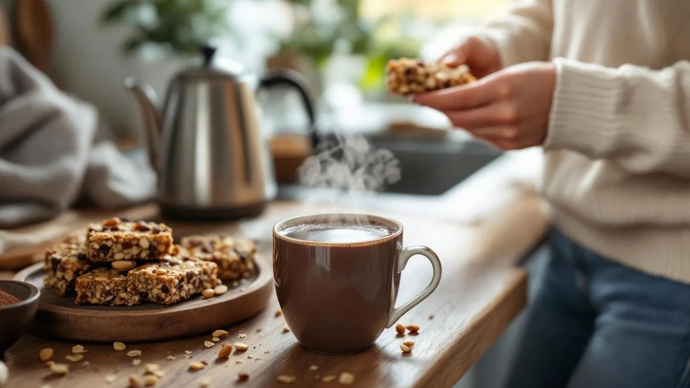 Zapomeňte na instantní směsi: Jak připravit horkou čokoládu s domácími müsli tyčinkami